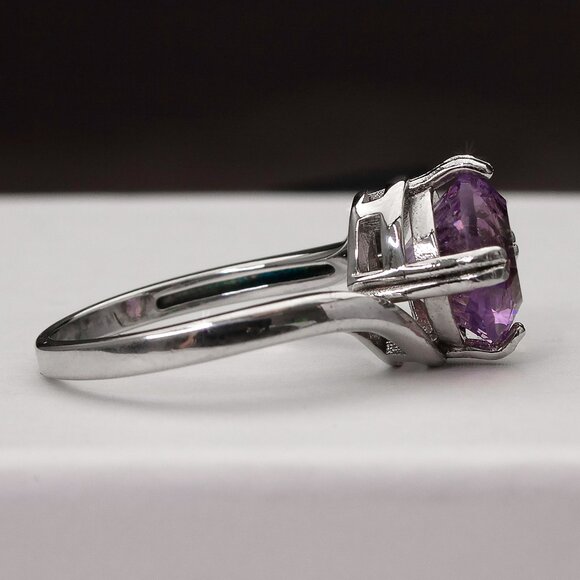 Genuine Amethyst Sterling Silver Ring Size 7, Natural Faceted Amethyst Gemstone - Picture 6 of 7